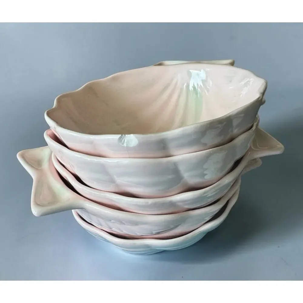 5 Vintage Knobler Japan Pink With Green Brushing Shell Shape Bowls